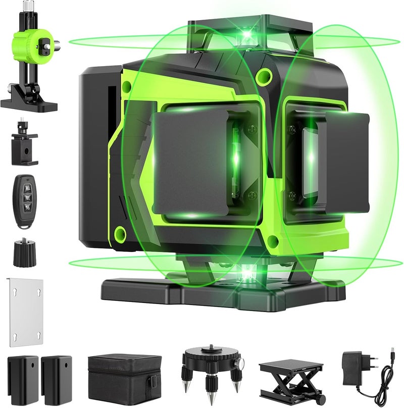MBYULO 16 Line Laser Level 360 Self Leveling, 4x360°Professional 4D Green Cross Line laser Level with 2 Batteries, Adjustable Brightness & Remote Control, for Tiling Floor Construction and Picture Hanging - Image 1